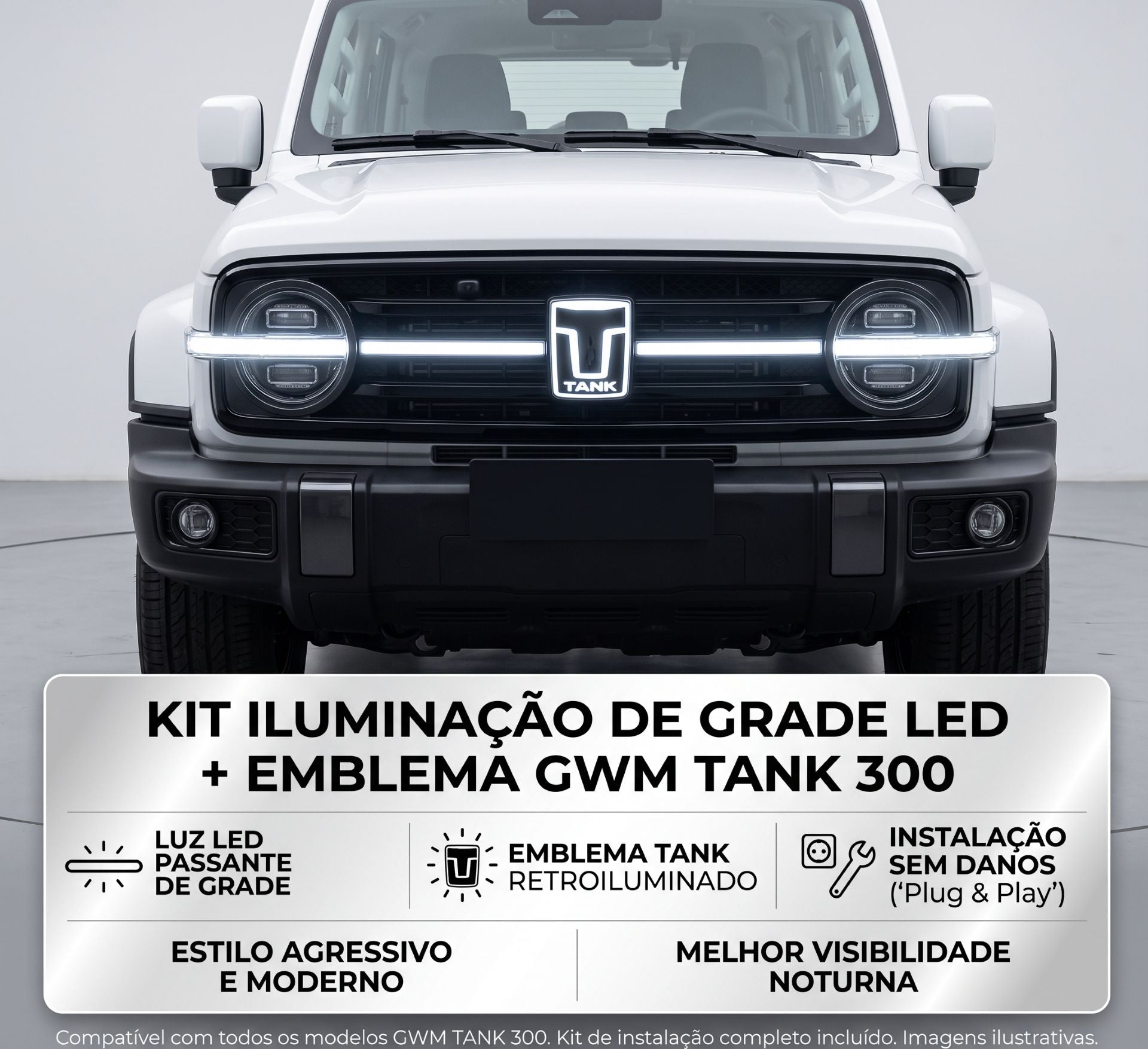 Iluminação da grade em LED + emblema em LED – GWM TANK 300